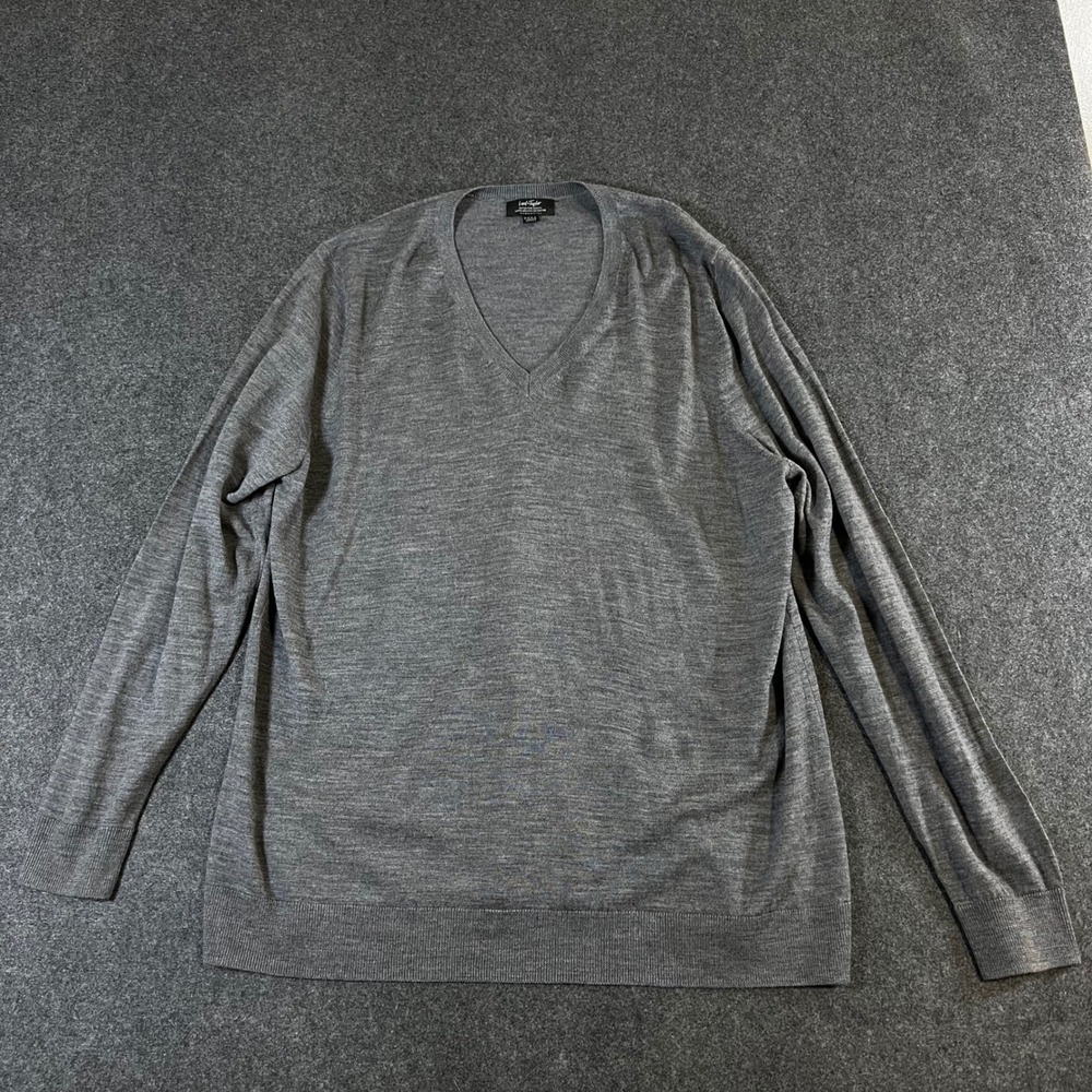Lord & Taylor Extra Fine Merino Wool V-Neck Sweater Grey Plus Size 2X